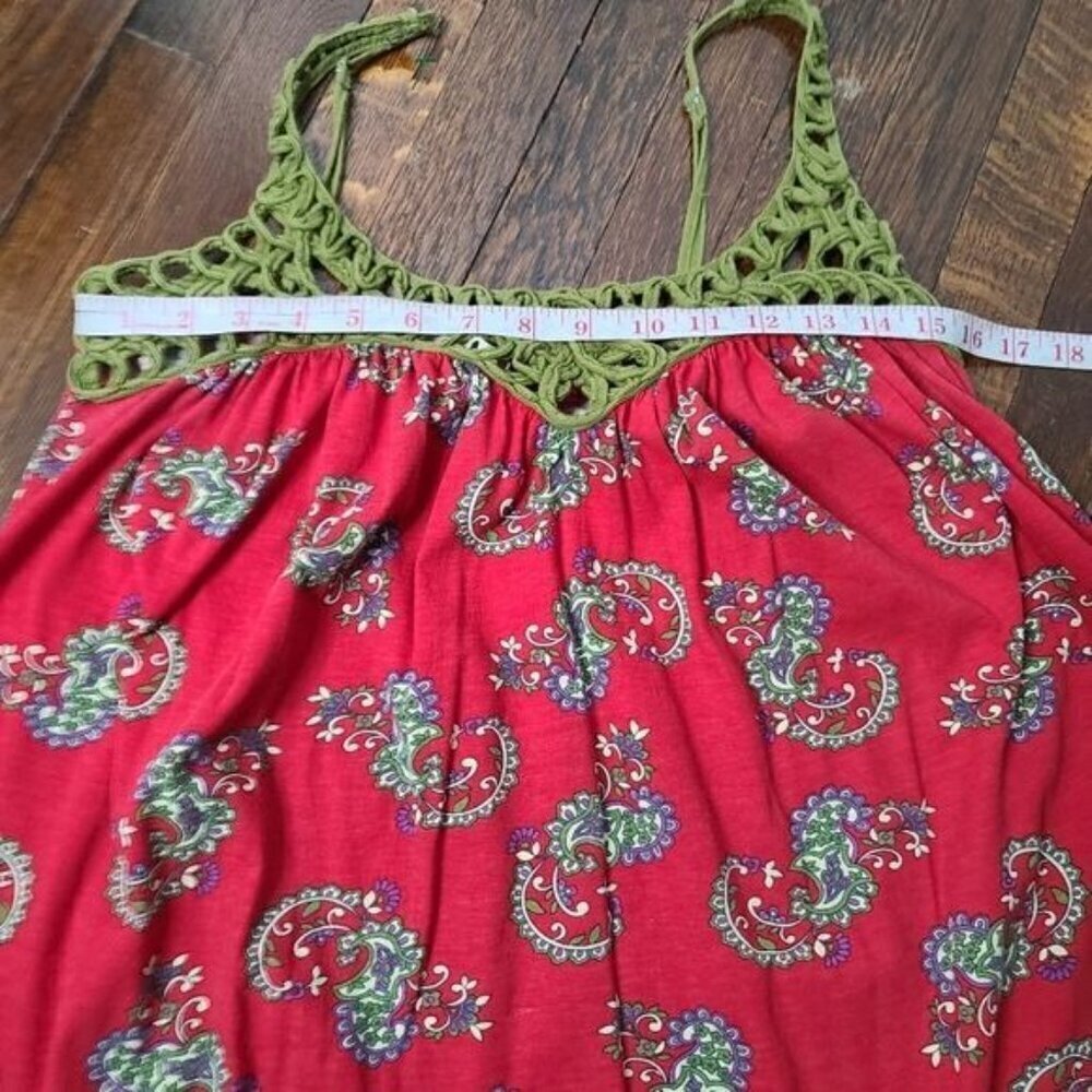 Y2K Colorful Bohemian Open Woven Trim Flowy Red Tank Top - Picture 7 of 10